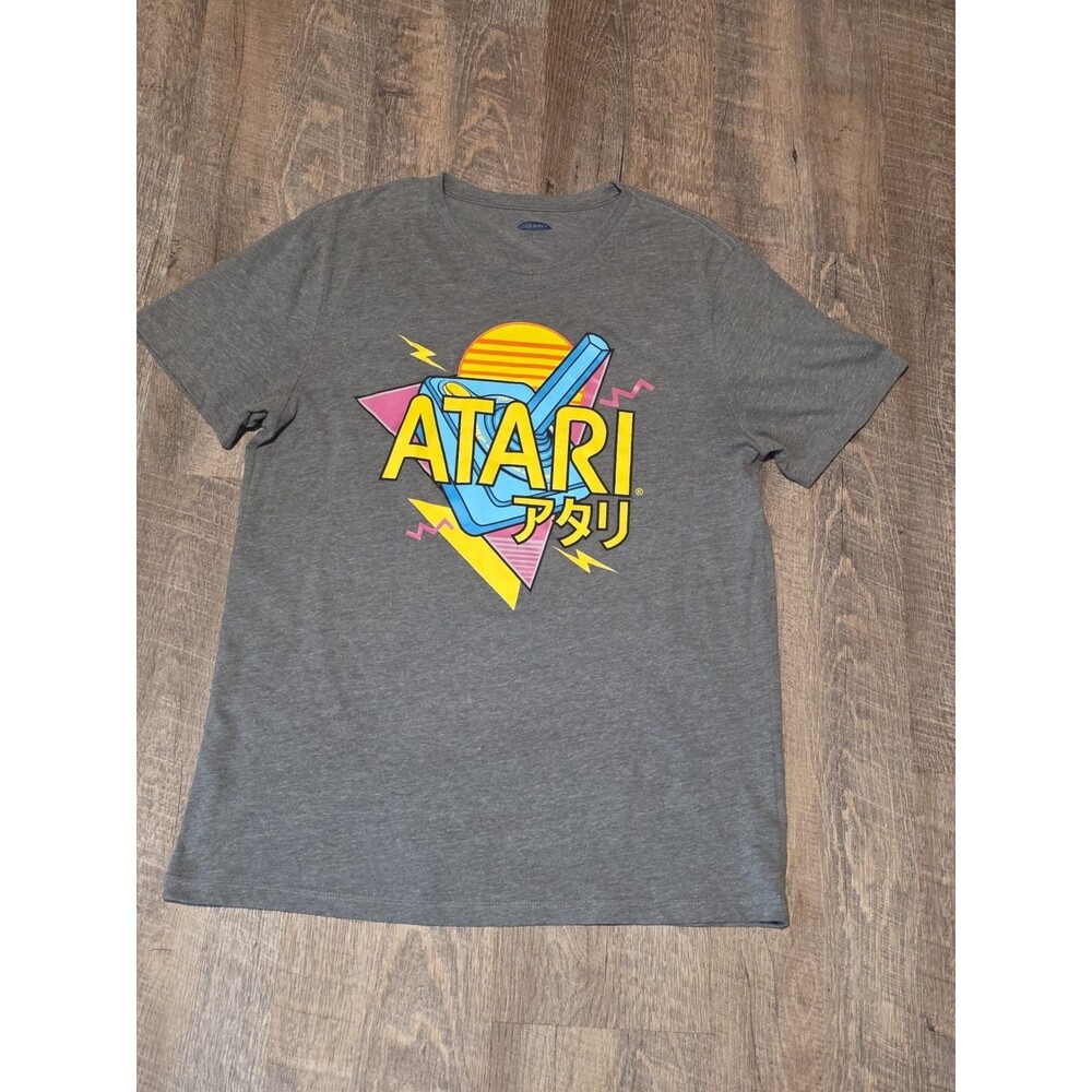 Atari Old Navy Men's Medium Gray Graphic T-Shirt Cotton Blend Short Sleeve